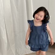 子供服　80~130cm　キッズブラウス＋パンツ　フリルトップ　上下セット　韓国キッズ服