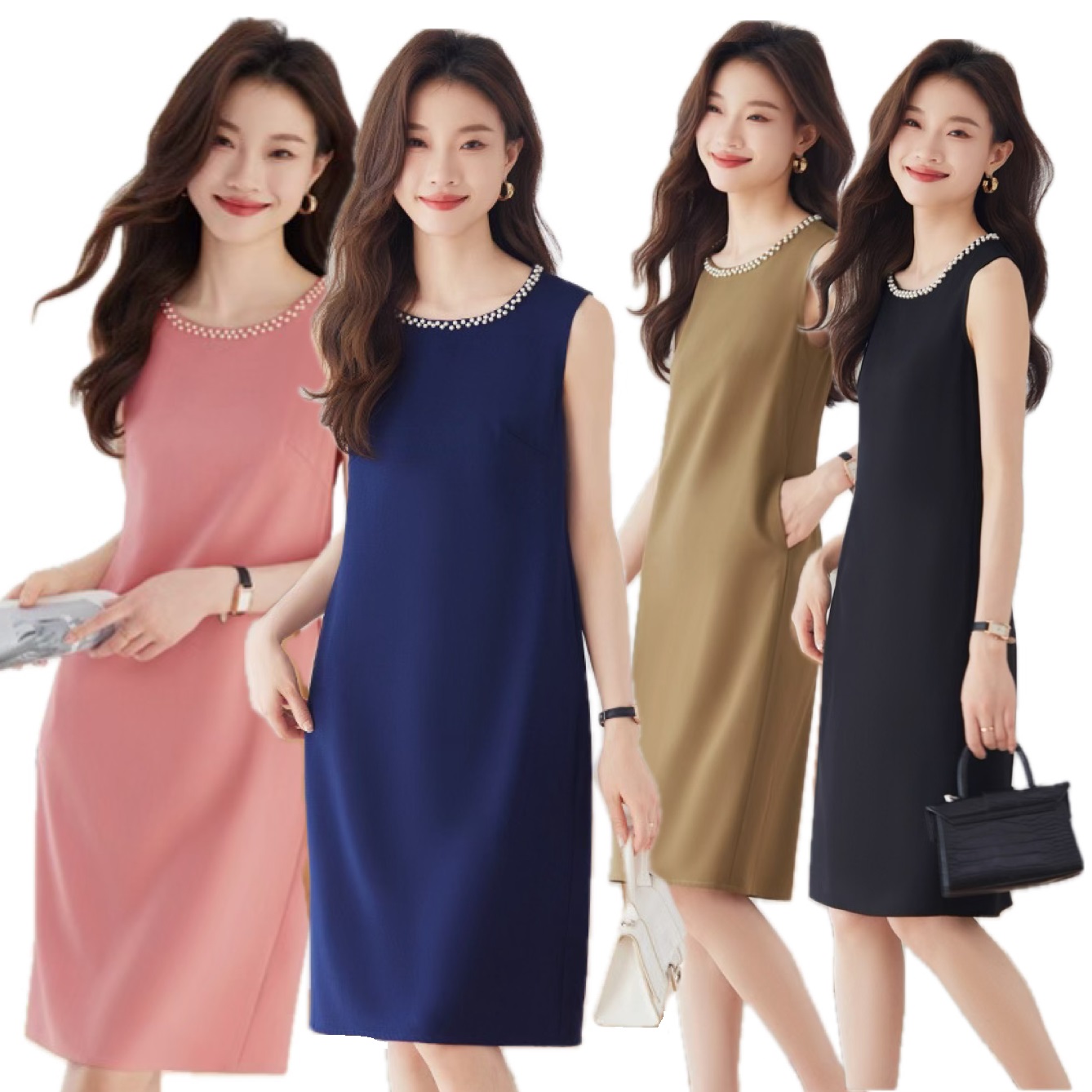 ★S～6L★ OL 通勤 オフェス着 パーティー　パール付き インナーワンピース