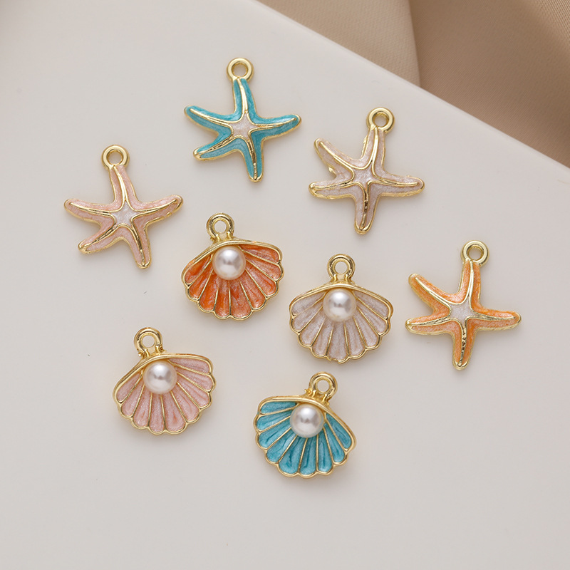 シェル チャーム 貝殻 デコパーツ パール付き ヒトデ チャーム アクセサリーパーツ カラーチャーム DIY