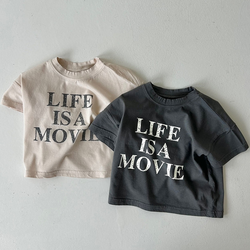 ins　夏新作　子供服　半袖　Tシャツ　カジュアル　トップス　可愛い　英字　男女兼用　プリント　柔らかい