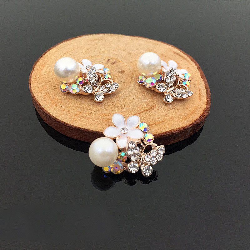 リボンセンターパーツ 花 パール 貼り付けパーツ アクセサリーパーツ デコ素材 カボション ゴールド 金属