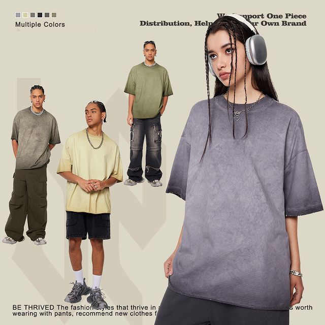 メンズ ビンテージ風 無地 半袖Tシャツ 男女兼用 ストリート系 トップス 春夏 2024新作★全6色