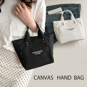 2023新作 レディース ハンドバッグ  ランチバッグ 手提げ かばん 無地 キャンバス ロゴ 黒
