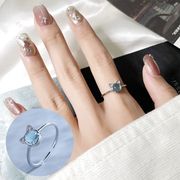 ブルージルコン 猫 指輪 フリーサイズのリング   ファッション    ネコ   リング  猫雑貨   猫アクセサリー