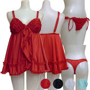 【即納】フリルベビードール＆Tバックショーツセット