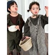 2024 ins秋人気  韓国風子供服  キッズ   ヒョウ柄  サロペット   オーバーオール  男女兼用  2色