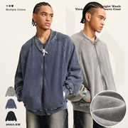 メンズ 生地450ｇ 裏パイル ビンテージ風 無地 ジャケット 男女兼用 ストリート系 アウター 秋冬★全3色