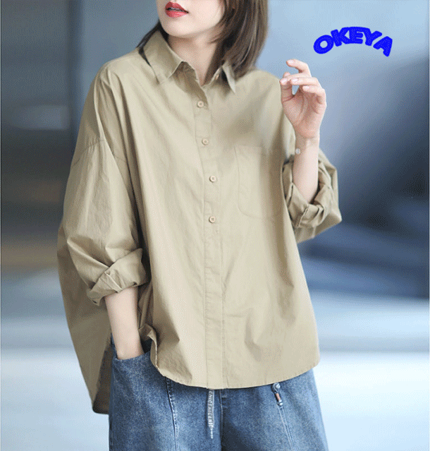 レディース服　2024年秋新作　トップス　シャツ　コットン　不規則　長袖　カジュアル　M#-2XL#