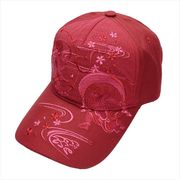 刺繍綿キャップ モノトーン風神雷神 エンジ　帽子/和柄/夏/日除け