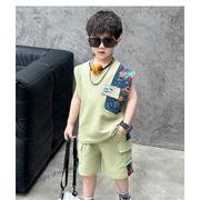 2024夏新作  ベビー服 韓国風子供服 男の子  半袖  トップス+ショートズボン  2点セット 2色 90cm--150cm