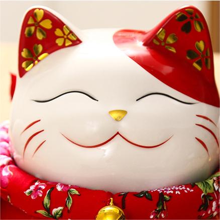 招き猫 ベル付き 金運招財 大型 座布団付 かわいい猫の置物 幸福