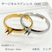 サージカルステンレス（316）リング台 6本爪 指輪 パーツ 石枠 空枠 丸 1個売り 台座 フリーサイズ