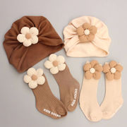 可爱的花柄セット 0-12ヶ月 秋冬 新生児用 帽子と靴下 男の子・女の子用