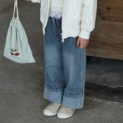 子供服　90~150cm　キッズデニムパンツ　ロールアップワイドパンツ　韓国キッズ服