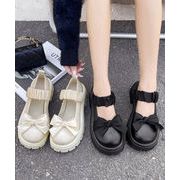 【日本倉庫即納】 リボン厚底ローファーパンプスラウンドトゥ