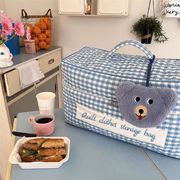 ★Baby★　大容量マザーズバッグ　ベビー用品収納　ブルーチェック　韓国ベビーグッズ