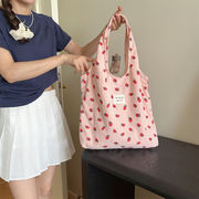 コーデュロイイチゴエコバッグ　ポーチ　トートバッグ　お弁当バッグ　韓国ファッション