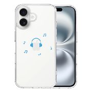 iPhone16 側面ソフト 背面ハード ハイブリッド クリア ケース ヘッドフォン ヘッドホン ブルー