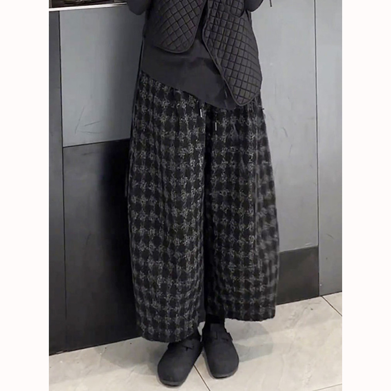 秋冬新作 パンツ ボトムス レディース 体型カバー カジュアル レトロ チェック柄 ファッション