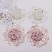 デコ素材 アクセサリーパーツ 樹脂パーツ 手芸DIY デコパーツ 缶バッジ ヘアアクセ レース 布芸 4色花