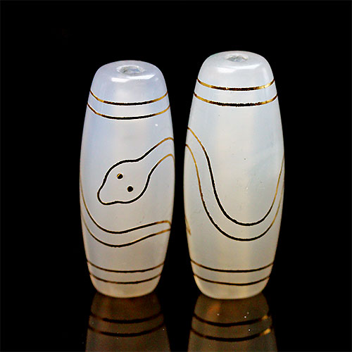 天珠】金線白蛇天珠 守り 開運 約30x13mm【ランダム発送