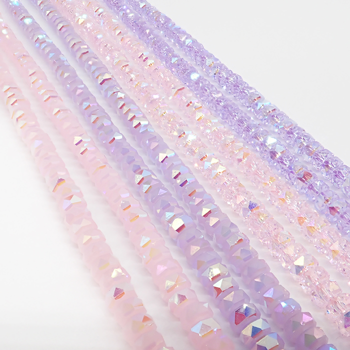 ガラスビーズ【68. ボタンカット(角A) 3×3.6mm 1連】 約35cm オーロラ メッキガラスビーズ 国内発送