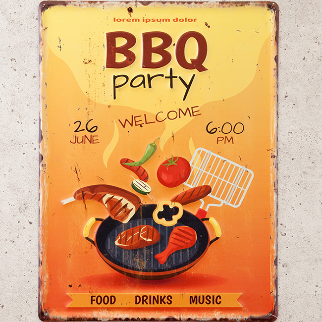 アンティークエンボスプレート★BBQ Party