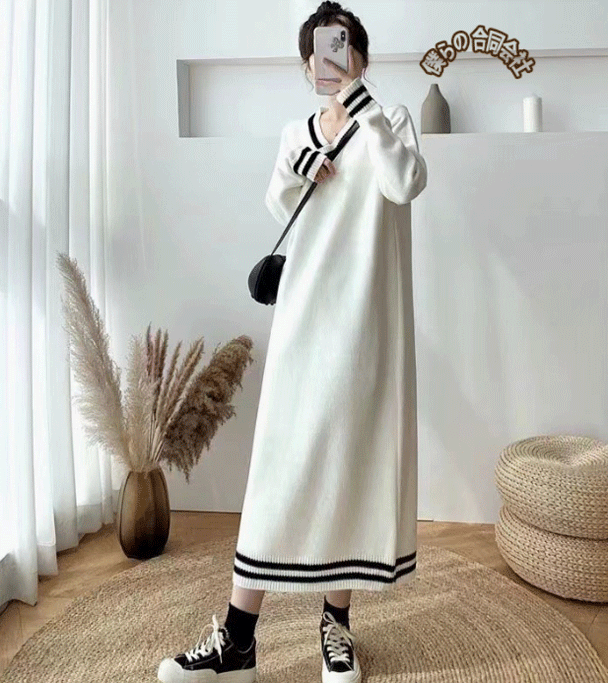 レデイース服　高級感あり　ワンピース　秋冬新作　ファッション　ロングワンピース　ニット生地　2色展開