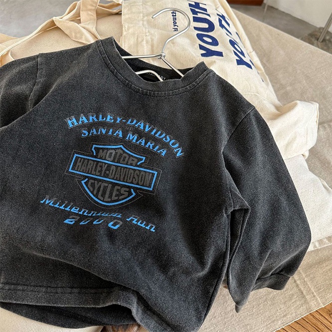 2025春 韓国風子供服ラウンドネック英字プリント長袖シャツ