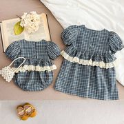 2025春夏子供服 シンプル チェック柄 ワンピース&ロンパース 姉妹服 韓国風ベビー服 連体服