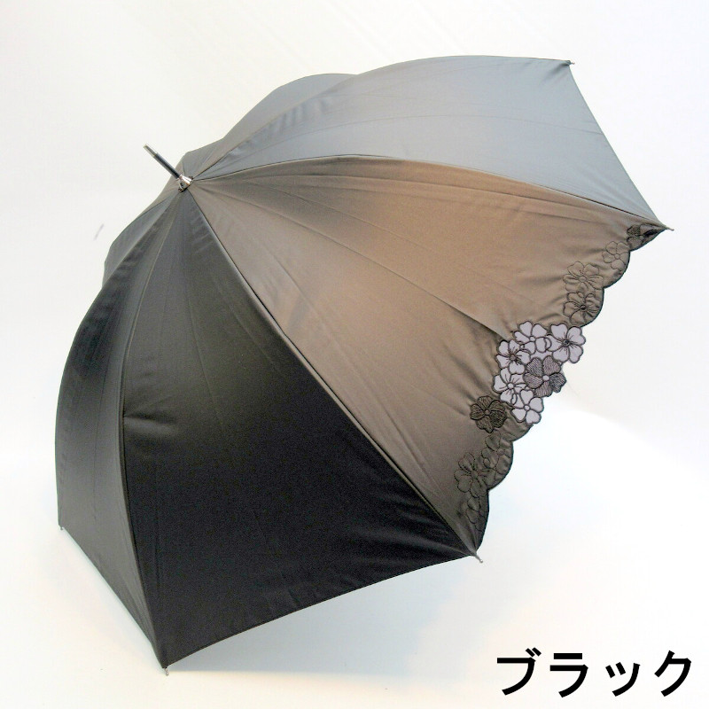 【晴雨兼用】【長傘】サクラ骨・1駒カットワーク刺繍ブラックコーティング手開き傘