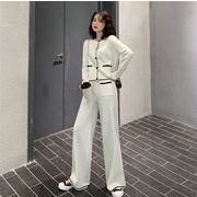 小さな香りニットワイドレッグパンツラウンドネックカーディガン百掛けロングパンツツーピース