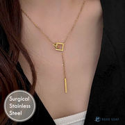 ステンレス ネックレス スクエア Y字 あずきチェーン デザイン 40cm 45cm【国内即納】