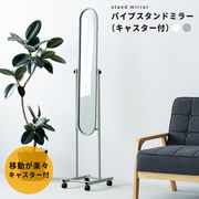 キャスター付パイプスタンドミラー　姿見 全身鏡 スリム 軽量 鏡 カガミ 韓国インテリア