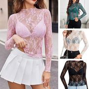 レディースセクシーレース長袖メッシュシャツ インナー用セクシーベスト110020