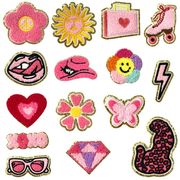 布パッチ刺繍ホットスポットクロスボーダーtemuアイロンホットメルトシュニール刺繍パッチピンクシェニ