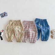 XIU☆子供用柄物蚊よけパンツ 2025年新作 夏の男の子用チェック柄パンツ ベビー用薄手夏服パンツ