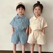 韓国子供服 ベビー服  キッズ  男女兼用  半袖トップス+ショートズボン 2点セット  2色  80cm-150cm