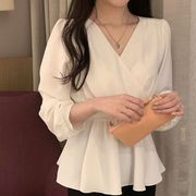 メーカー直販です!新しいシフォンのシャツの甘い気質のひもの長袖シャツです