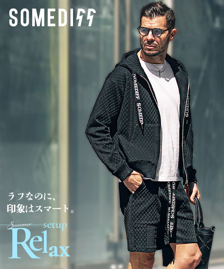 【2025年春の新作】リラックス ふくれJQD ジップパーカー＋ショーツ 2点セットアップ／SOMEDIFF