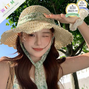 2025夏新作 リボン付き 麦わら帽子 草編み 紫外線対策 折りたたみ可能