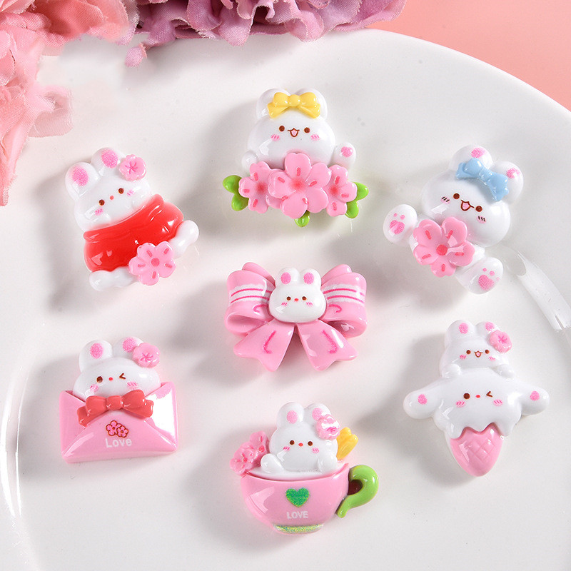 兎 キッズアクセサリー デコパーツ 動物 アクセサリーパーツ ラビット ピンク 貼り付けパーツ リボン DIY