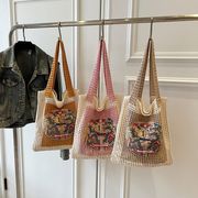 ニットバッグ　チャイナ風　大容量トートバッグ　韓国バッグ