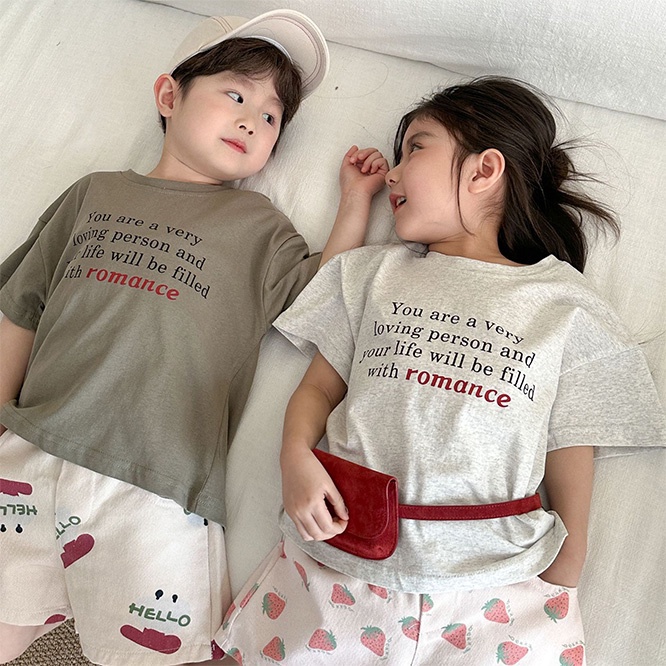 QQMM☆子供用半袖Tシャツ 夏用 コットン 男の子2025新作 ワイドタイプ 女の子用トップス