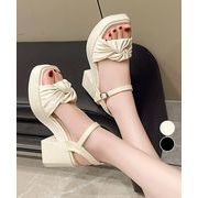 【日本倉庫即納】 太ヒールサンダル レディース リボン風