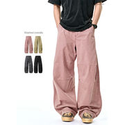 メンズ アスット染め ワイドカーゴパンツ パラシュートデザイン カーブカット ウォッシュ加工★全4色