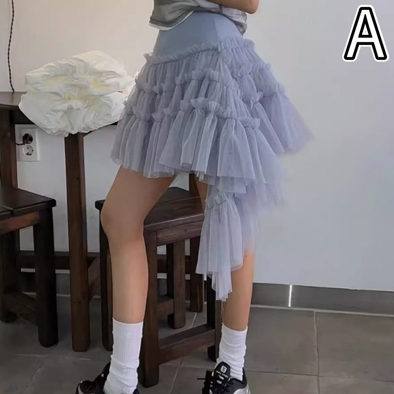 HungryAngryミニレイヤードフリルスカート 3color ／インナーパンツ裏地付 】ハイウエストシャーリング
