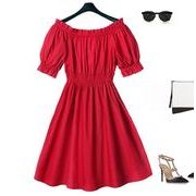 2020年新作チュニック　オフショルダーワンピース　肩空きワンピショートワンピース