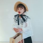 春新作　女の子　ブラウス　子供服　刺繍襟　シャツ　長袖　おしゃれ　可愛い　秋　トップス