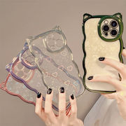 iPhone15ケース ウェーブ うねうね iPhone14ケース 可愛い ハート クリア 透明 波 猫耳 スマホケース
